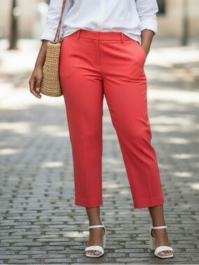 Soft Surroundings Coral Cropped Straight-Leg High-Rise Capri Stretch Pants